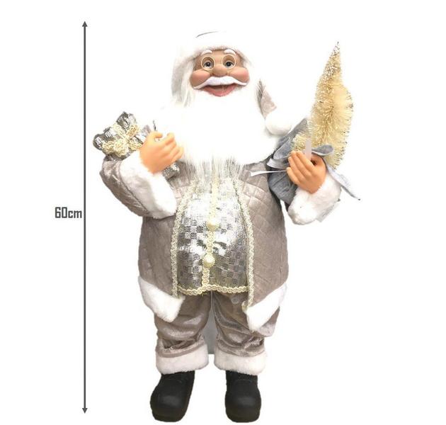 Imagem de Papai Noel Casaco Cinza Perolado Luxo Grande 60cm Presente e Pinheiro - Master Christmas