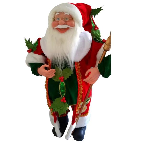 Imagem de Papai Noel Com Cajado / Azevinho Decorativo Luxo 60cm Magizi Saldão