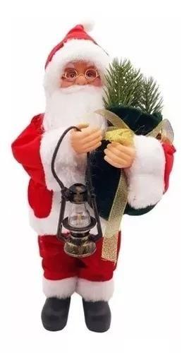 Imagem de Papai Noel Com Saco Com Lanterna Boneco De Natal Luxo 30 Cm Enfeite