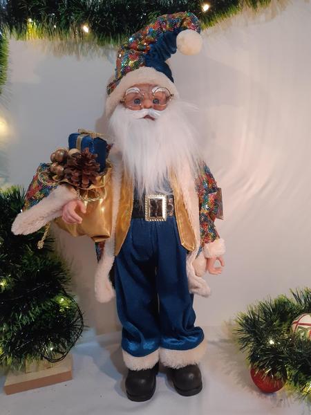 Imagem de Papai Noel Grande Azul Paetês Colorido Decoração Natal 50cm