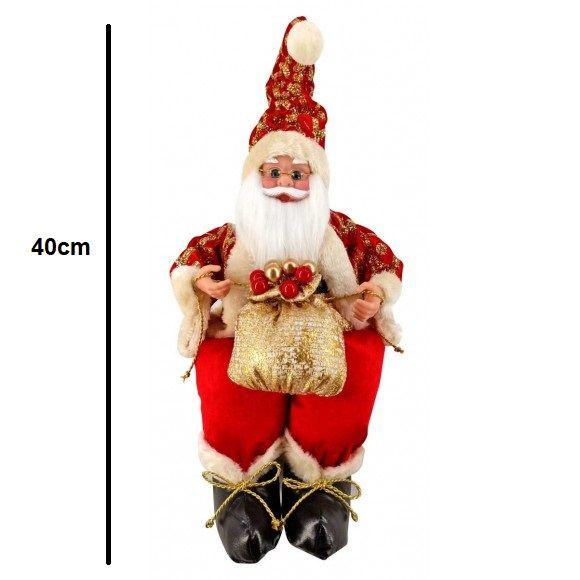 Imagem de Papai Noel Musical Vermelho Gliter Dourado Sentado 40cm