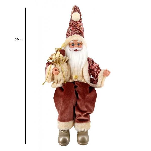 Imagem de Papai Noel Sentado 50cm Rosa Paetê Bordado Decoração Luxo