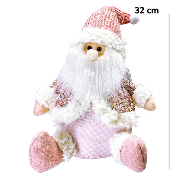 Imagem de Papai Noel Sentado em Tecido Rose Decoração Luxuosa 32cm