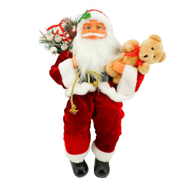 Imagem de Papai Noel Sentado Tradicional com Urso Saco Presente 40cm