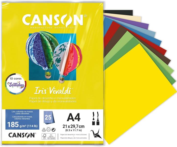 Imagem de Papel A4 185g Canson iris vivaldi cores sortidas com 25 fls