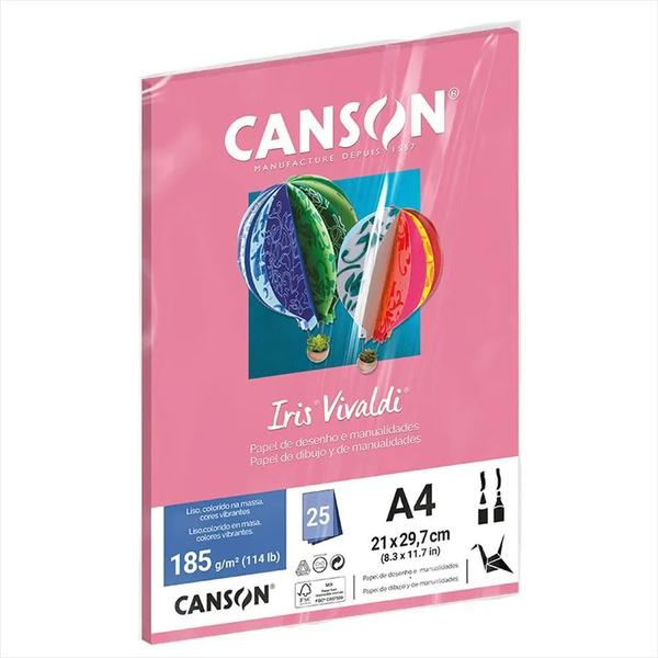 Imagem de Papel A4 185g Canson iris vivaldi rosa chiclete com 25 folhas