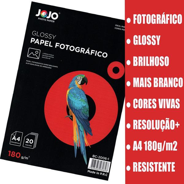 Imagem de Papel A4 Fotográfico 180g JoJo Auto Brilho - 200 Folhas