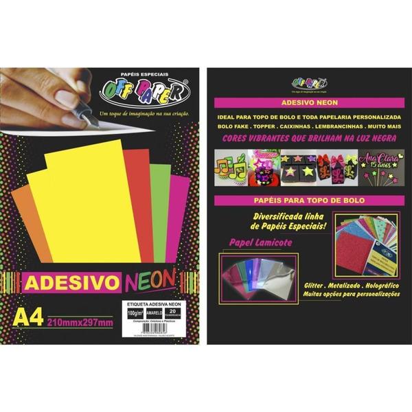 Imagem de Papel A4 Neon Adesivo Amarelo 100G.