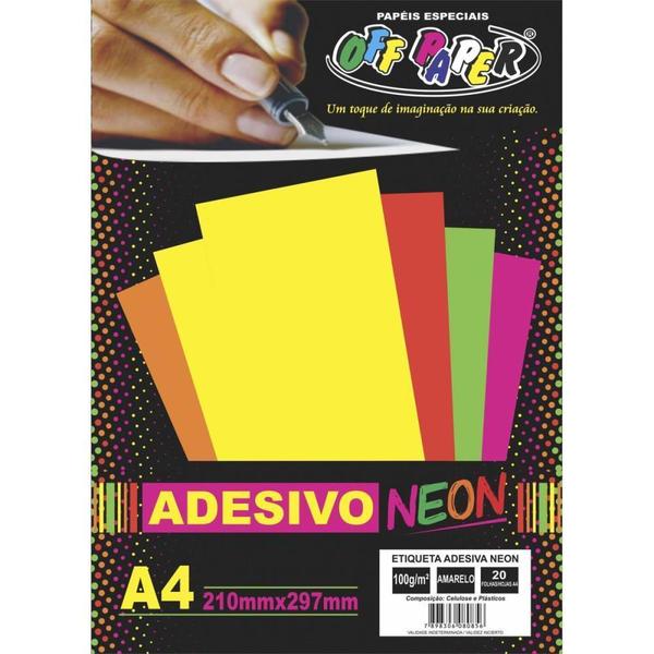 Imagem de Papel A4 Neon Adesivo Amarelo 100G.