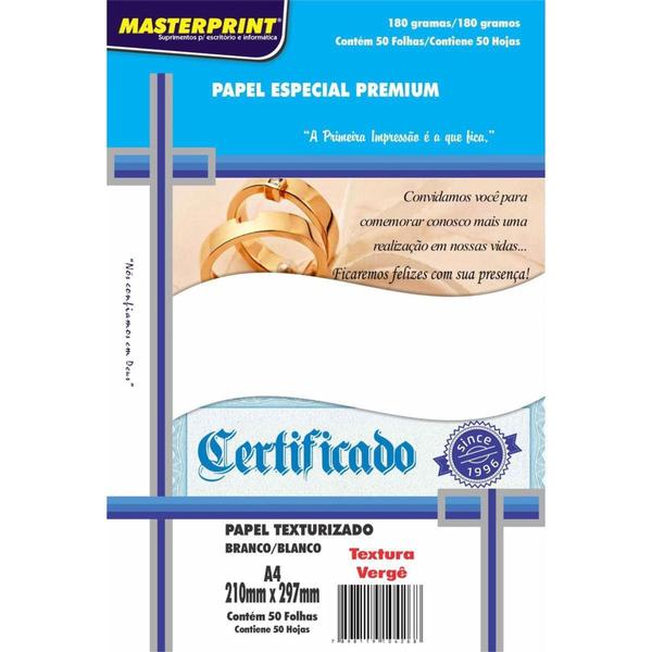 Papel A4 Vergê Branco Masterprint c/50fls Imagem de Papel A4 Vergê Branco Masterprint c/50fls