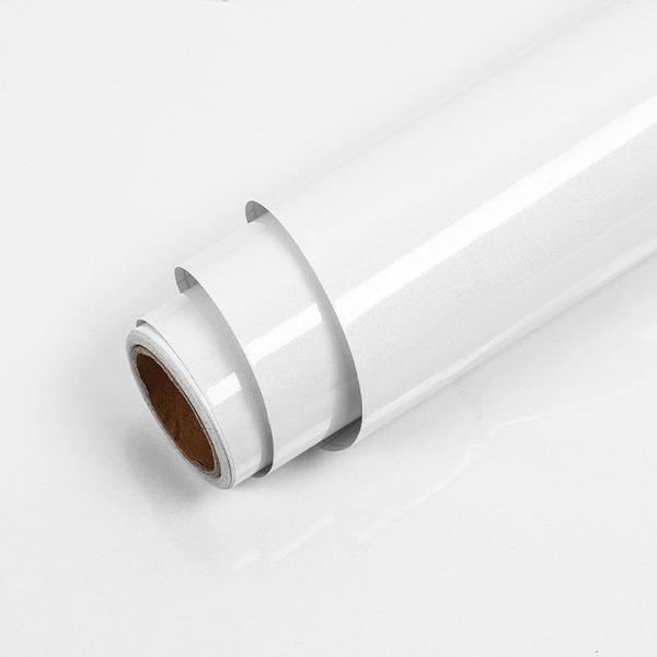 Imagem de Papel Adesivo Branco Brilho Envelopar Geladeira Fogão 2m x1m