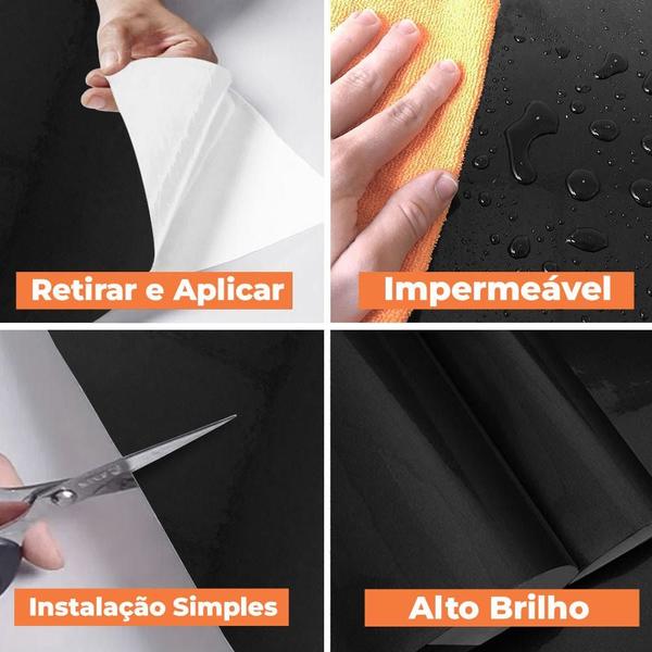 Imagem de Papel Adesivo Laca Alto Brilho Preto Black Para Decoração Moderna de Ambientes 500cmX60cm