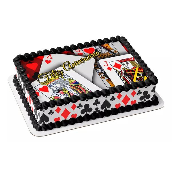 Papel arroz e faixa lateral para bolo festa aniversário surpresa comemoração cartas de baralho - Catias Cakes Imagem de Papel arroz e faixa lateral para bolo festa aniversário surpresa comemoração cartas de baralho