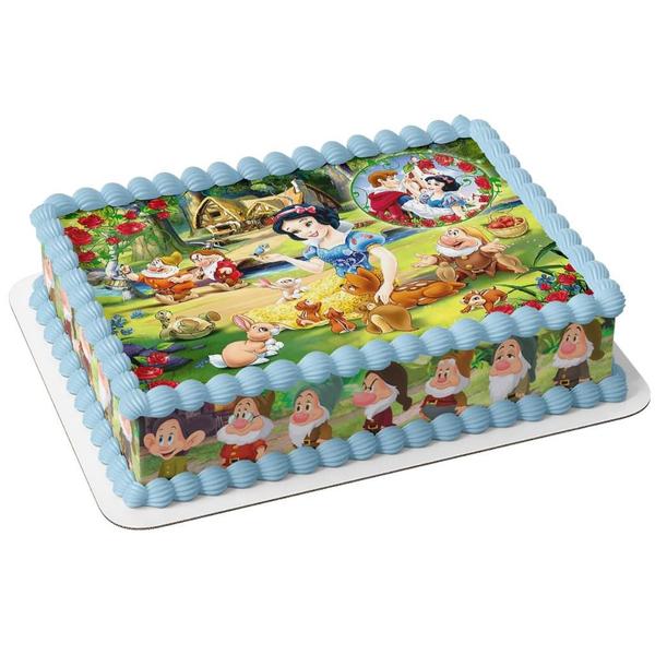 Papel arroz e faixa para bolo aniversário festa branca de neve e os anões - Catias Cakes Imagem de Papel arroz e faixa para bolo aniversário festa branca de neve e os anões