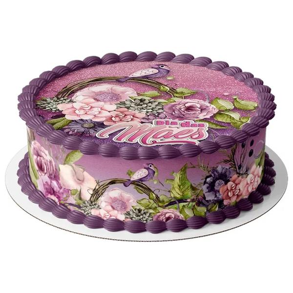 Papel arroz e faixa para bolo redondo festa feliz Dia das Mães flores - Catias Cakes Imagem de Papel arroz e faixa para bolo redondo festa feliz Dia das Mães flores