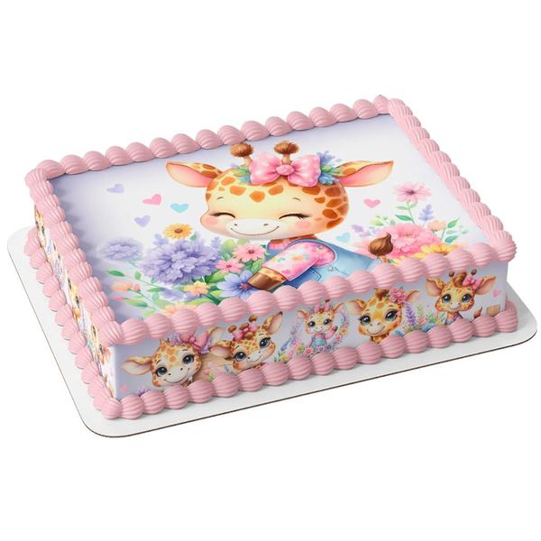 Papel Arroz E Faixas Para Bolo festa aniversário comemoração homenagem surpresa girafa girafinha rosa menina com lacinho - Catias Cakes Imagem de Papel Arroz E Faixas Para Bolo festa aniversário comemoração homenagem surpresa girafa girafinha rosa menina com lacinho