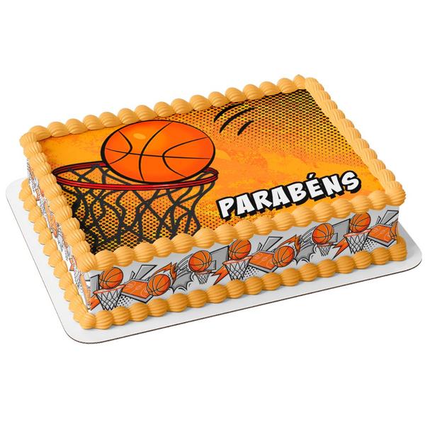 Imagem de Papel Arroz E Faixas Para Bolo festa aniversário comemoração homenagem surpresa  quadra basquete bola laranja