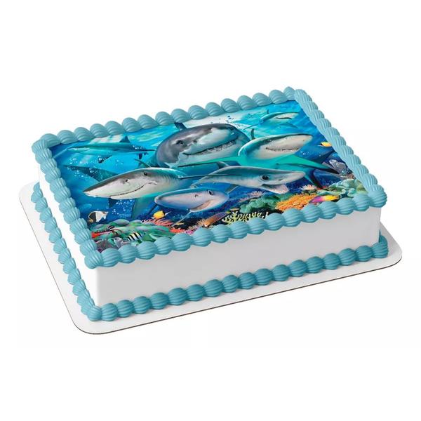 Papel arroz para bolo aniversário festa comemoração fundo do mar tubarão - Catias Cakes Imagem de Papel arroz para bolo aniversário festa comemoração fundo do mar tubarão