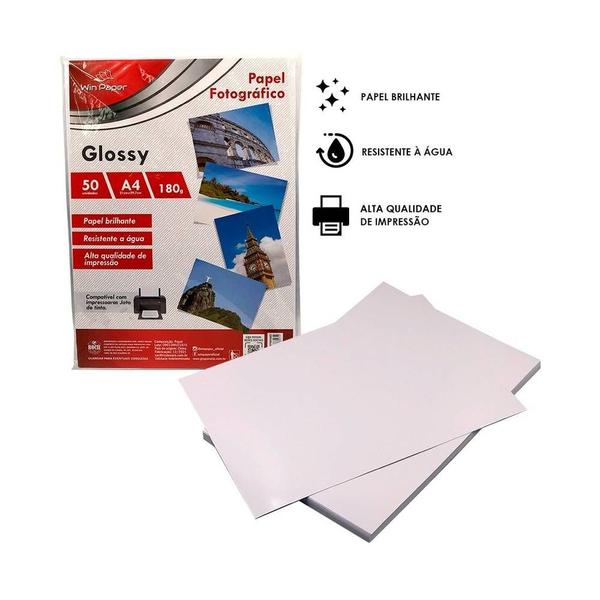 Imagem de Papel Brilhante Fotográfico A4 Glossy 180g com 50 Folhas