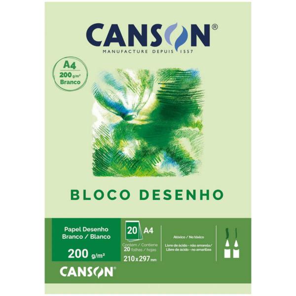 Imagem de Papel Canson bloco para desenho branco A4 200gr, 210mm x 297mm, com 20 folhas