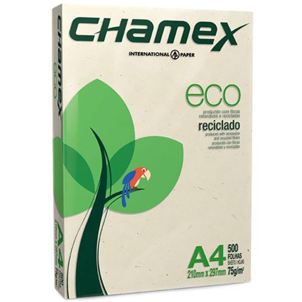 Imagem de Papel Chamex A4 210 X 297mm Eco Reciclado 75g 500fls Ecológico Sustentável Uso Escolar ou Escritório