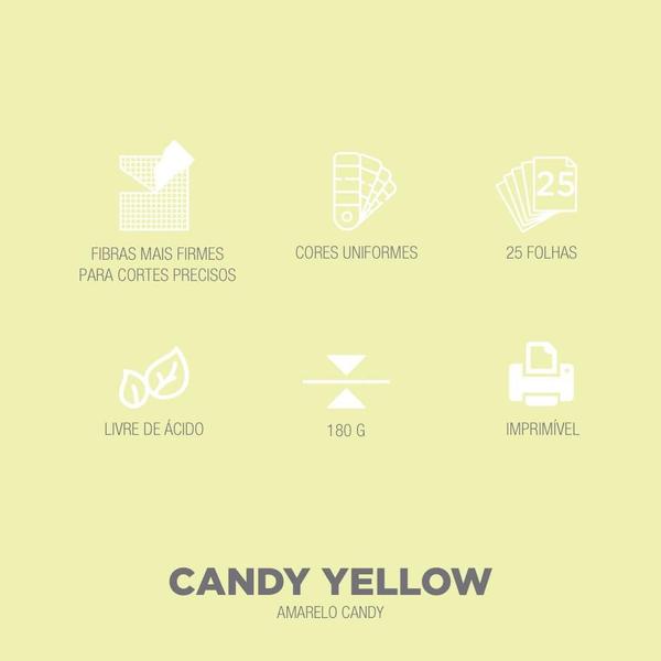 Papel Color Pop Amarelo Candy Mimo - 30,5 x 30,5 cm - 180 gr - 25 unds Imagem de Papel Color Pop Amarelo Candy Mimo - 30,5 x 30,5 cm - 180 gr - 25 unds