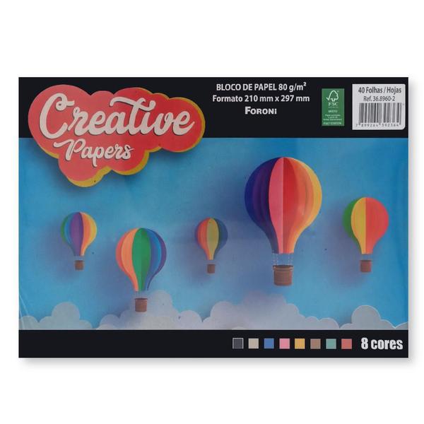 Imagem de Papel Creative A4 Foroni 80g Papers 40 Folhas 8 Cores