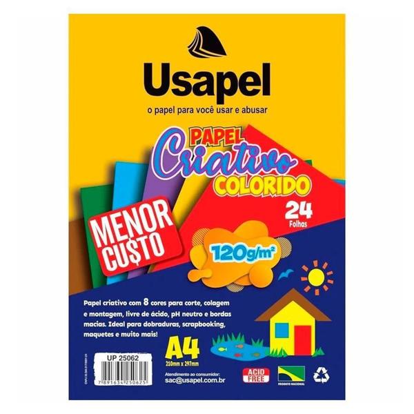 Imagem de Papel criativo a4 120g c/ 8 cores coloridas 24f - usapel