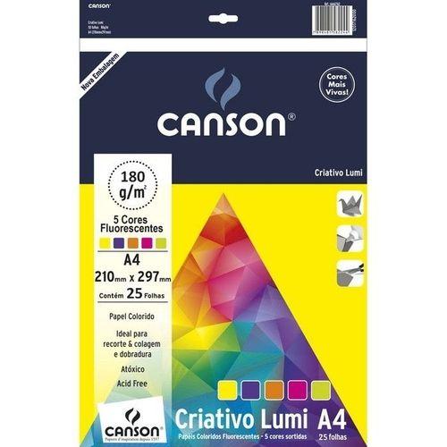 Imagem de Papel criativo A4 180g Canson lumi cards 5 cores com 25 fls