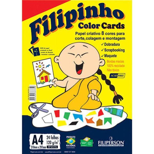 Imagem de Papel criativo filipinho color cards a4 8 cores 24 folhas 85g - Filiperson