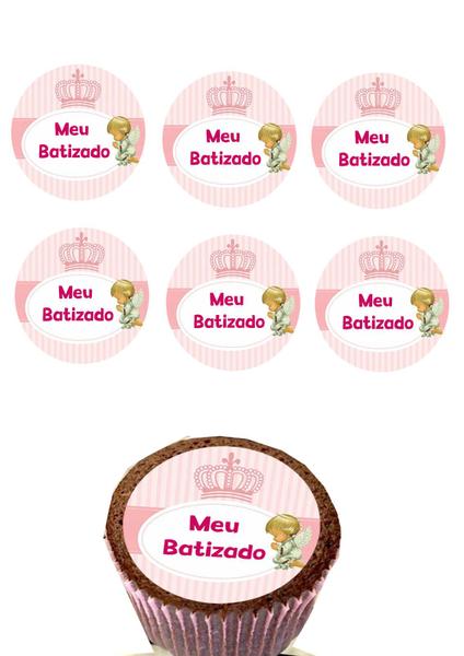 Imagem de Papel de Arroz Comestível para Cupcakes festa de Batizado menina cor rosa