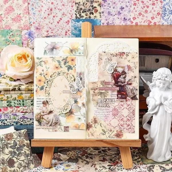 Imagem de Papel De Flores Estéticas 100 Peças Diário Diy Scrapbooking Artesanato Colagem Papelaria Lixo Diário