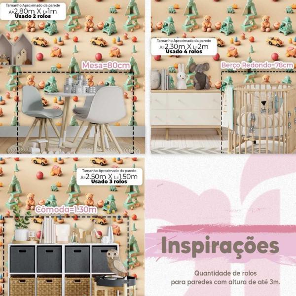 Imagem de Papel De Papel Infantil Urso Fofo Decorativo Quarto Bege 3M