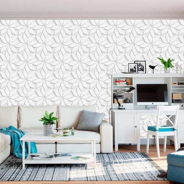 Imagem de Papel De Parede 3D Floral Cinza Branco Geometrico Adesivo