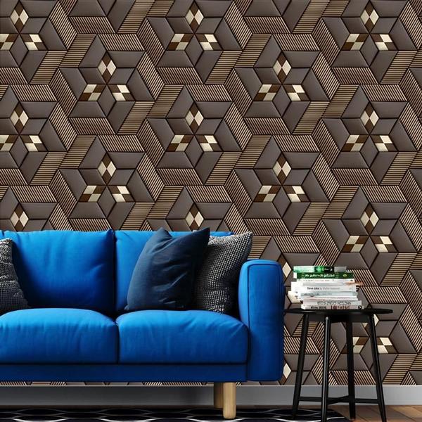 Imagem de Papel De Parede 3D Marrom E Dourado Geometrico Autocolante