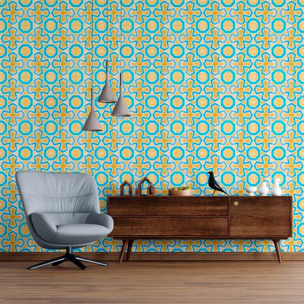 Imagem de Papel De Parede Adesivo Amarelo Azul N09093 Rolo 0,58x3M