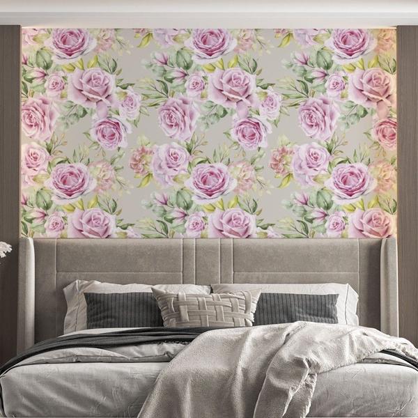 Imagem de Papel De Parede Adesivo Autocolante Lavavel Rosas Florais Quarto Sala