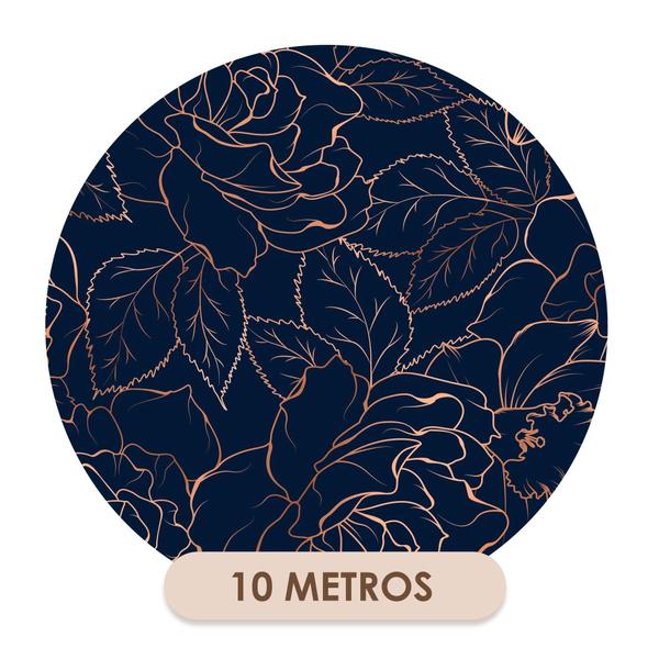 Imagem de Papel de Parede Adesivo Azul Marinho Floral Rose Gold Lineart Moderno Quarto Sala de Estar