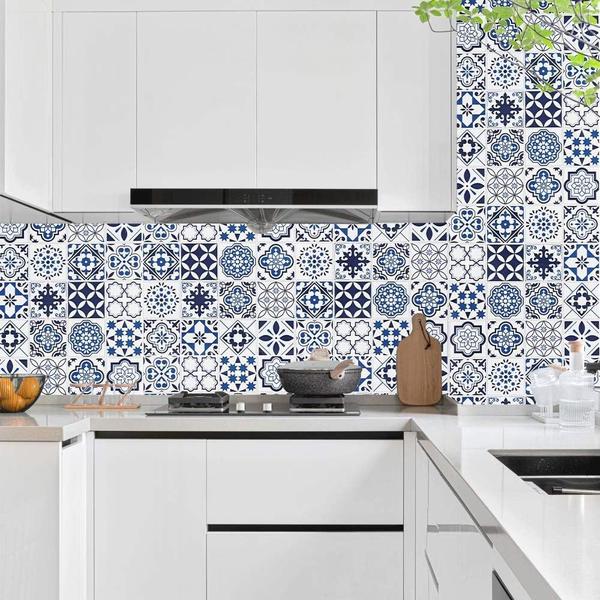 Imagem de Papel de Parede Adesivo Azulejo Hidráulico Português Lavável e Impermeável Cozinha Banheiro