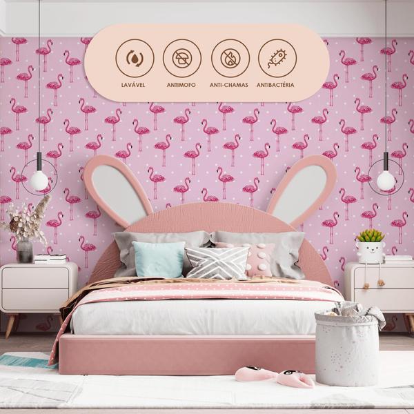 Imagem de Papel de Parede Adesivo Bolinhas Rosa Flamingo Infantil Bebê Moderno Quarto 