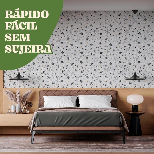 Imagem de Papel De Parede Adesivo Céu Estrelado Dourado Preto Sala Quarto 