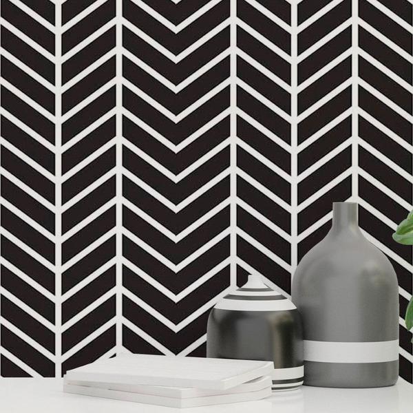 Imagem de Papel de Parede Adesivo Chevron Preto e Branco N018015