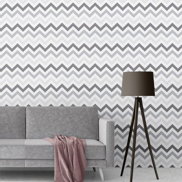 Imagem de Papel de Parede Adesivo Chevron Zig Zag Cinza Lavável