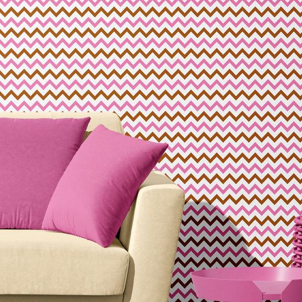 Imagem de Papel de Parede Adesivo Chevron Zig Zag Marrom e Rosa Lavável