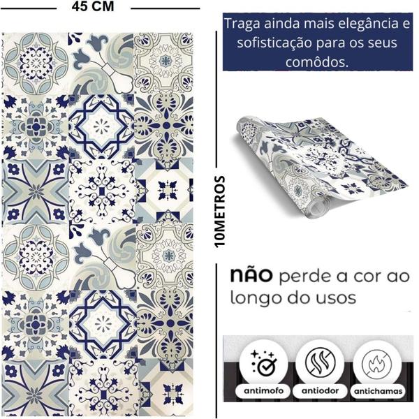 Imagem de Papel De Parede Adesivo Contact Rolo 10 Metros Azulejo Decoração Casa Cozinha Lavanderia Envelopamento Lavável