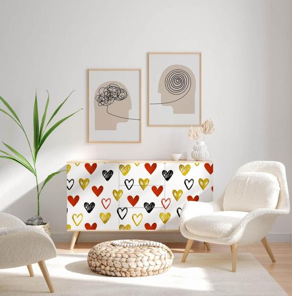 Papel De Parede Adesivo Coração Vermelho Dourado Preto Quarto 1m - DELIQUADROS Imagem de Papel De Parede Adesivo Coração Vermelho Dourado Preto Quarto 1m