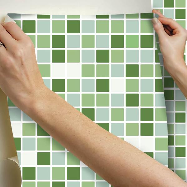 Imagem de Papel De Parede Adesivo Cozinha Pastilhas Verde