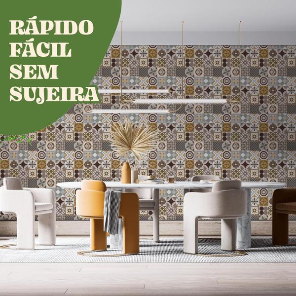 Imagem de Papel de Parede Adesivo Estilo Azulejos Ladrilhos Marrom