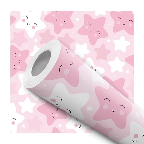 Imagem de Papel de Parede Adesivo Estrelas Rosa Branco Infantil Menina Bebê Moderno Quarto 