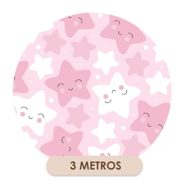 Imagem de Papel de Parede Adesivo Estrelas Rosa Branco Infantil Menina Bebê Moderno Quarto 